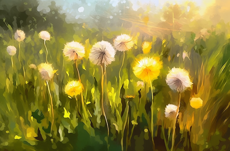 天气晴朗阳光照射在绿色的草地上白色和黄色的蒲公英特写背景插画,插画/手绘图,插画/手绘图库,插画/手绘图下载,插画/手绘